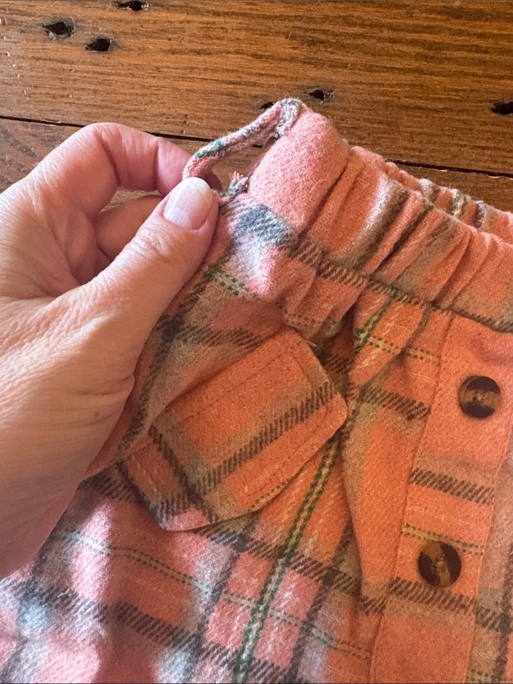 Girls Pink Ribbed Top & Plaid Button Skirt Set